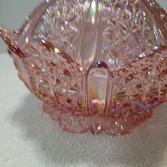 Vintage Fenton Pink Iridescent Daisy & Button Glass Covered Dish 10" × 9"in - Picture 5 of 16